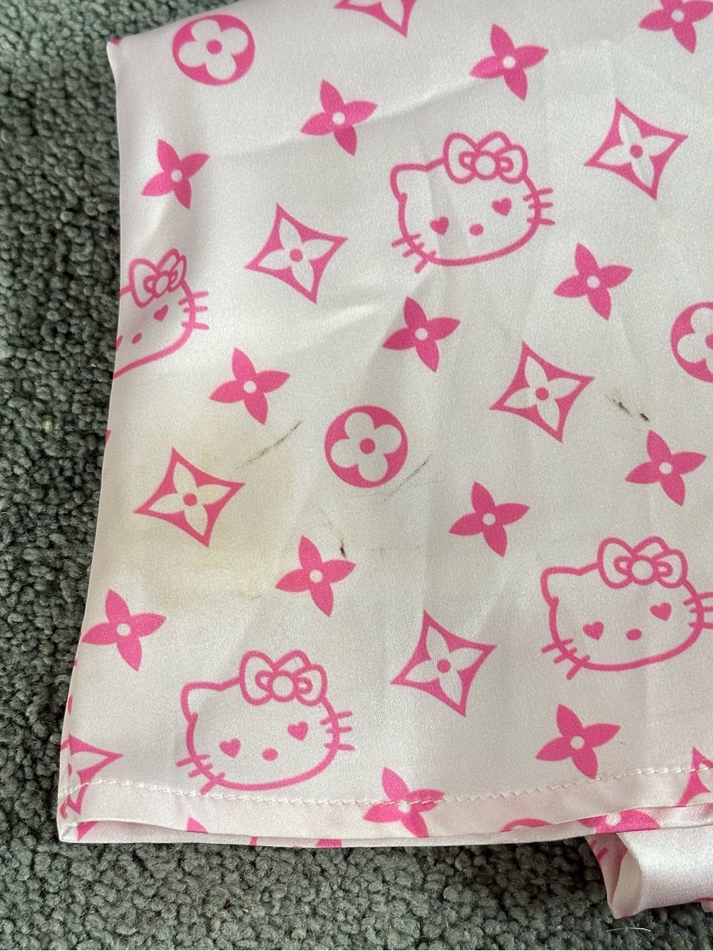 Y2K Ouchhh Hello Kitty Print Satin Chemise Slip Babydoll Dress LV Print McBling - Picture 7 of 8